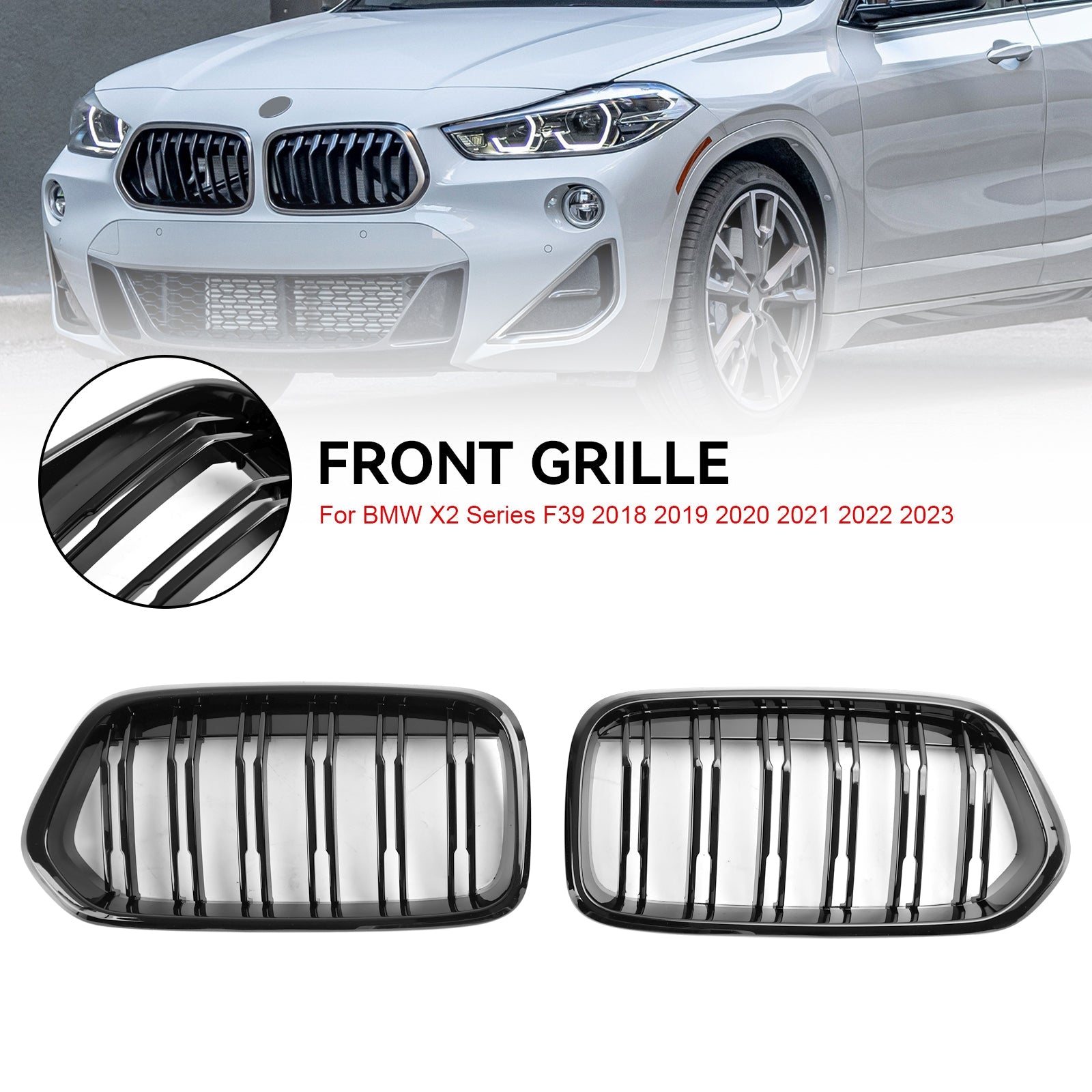 Grille de pare-chocs avant BMW Série X2 F39 sDrive18i/xDrive20i/sDrive20i/xDrive25e/M35i 2018-2023 Grille noire brillante