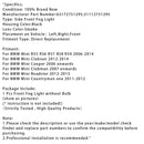 2007-2015 Mini R55 R56 R57 R58 R59 Par Amortecedor Dianteiro Luz de Nevoeiro Lente de Fumaça 63172751295 51112751295-16