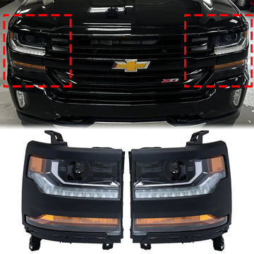 2016-2019 Chevy Silverado 1500 links + rechts LED-koplamp 84357696 84893098 Glanzend zwarte behuizing