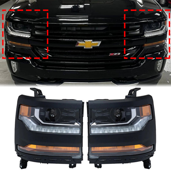 2016-2019 Chevy Silverado 1500 links + rechts LED-koplamp 84357696 84893098 Glanzend zwarte behuizing