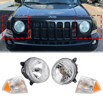 2007-2010 Jeep Patriot 4 STKS Links + Rechts Koplampen + Hoeklamp Kit 5303842AE 5303843AE