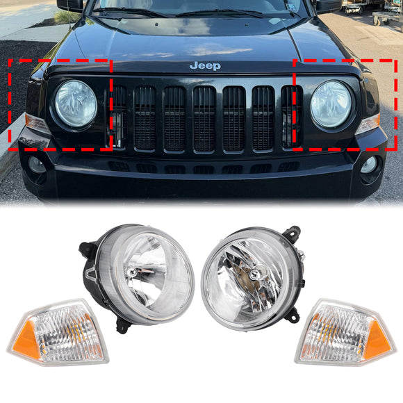 2007-2010 Jeep Patriot 4 szt. Lewe + prawe reflektory + zestaw lamp narożnych 5303842AE 5303843AE