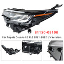2021-2022 Toyota Sienna LE XLE Conjunto de farol LED esquerdo + direito LED 81110-08100 81150-08100-48