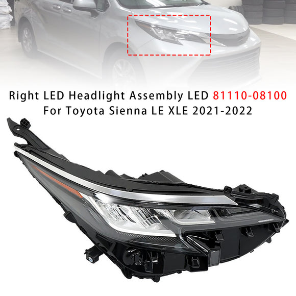 2021-2022 Toyota Sienna LE XLE Conjunto de farol LED esquerdo + direito LED 81110-08100 81150-08100