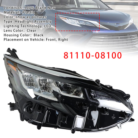 2021-2022 Toyota Sienna LE XLE Conjunto de farol LED esquerdo + direito LED 81110-08100 81150-08100