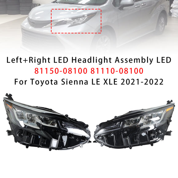 2021-2022 Toyota Sienna LE XLE Conjunto de farol LED esquerdo + direito LED 81110-08100 81150-08100