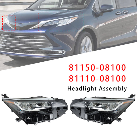 2021-2022 Toyota Sienna LE XLE Conjunto de farol LED esquerdo + direito LED 81110-08100 81150-08100