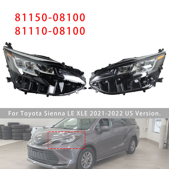 2021-2022 Toyota Sienna LE XLE Conjunto de farol LED esquerdo + direito LED 81110-08100 81150-08100