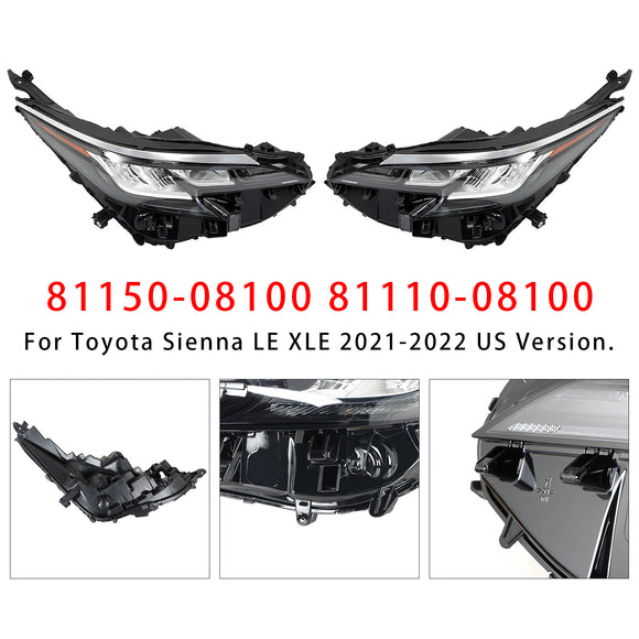 2021-2022 Toyota Sienna LE XLE Conjunto de farol LED esquerdo + direito LED 81110-08100 81150-08100