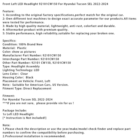 2022-2024 Hyundai Tucson Sel farol dianteiro esquerdo + direito