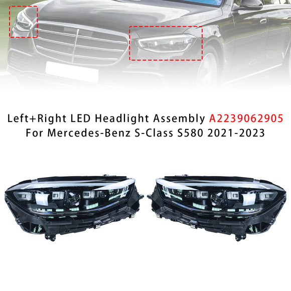 2021-2023 Mercedes-Benz S-Class S580 Vasen+oikea LED-ajovalokokoonpano A2239062905 A2239065004