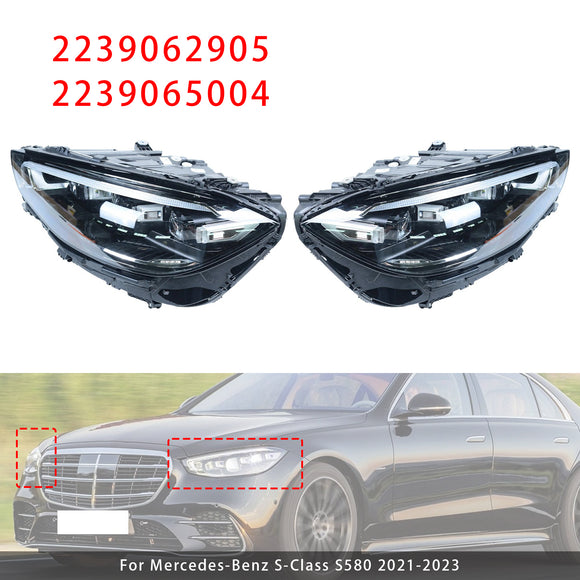 2021-2023 Mercedes-Benz S-Class S580 Vasen+oikea LED-ajovalokokoonpano A2239062905 A2239065004