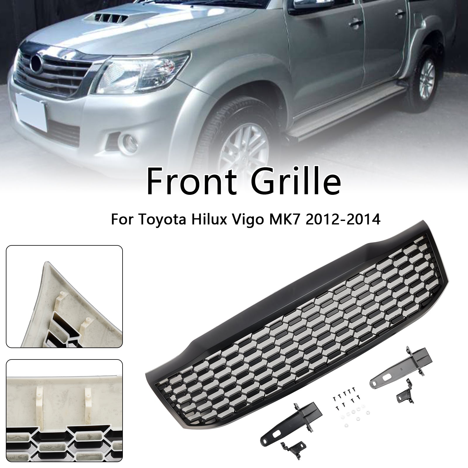 Parrilla delantera para Toyota Hilux Vigo MK7 2012-2014, color negro mate