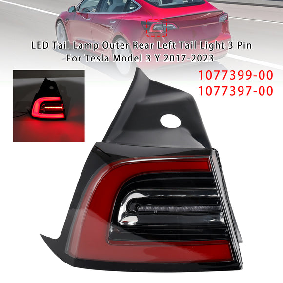 2017-2023 Tesla Model 3/Y LED-achterlicht Buitenachter links + rechts achterlicht 3-pins 1077399-00 1077397-00