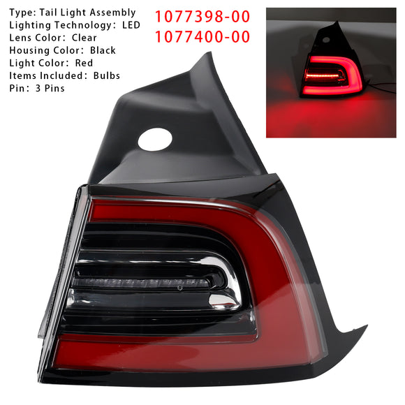 2017-2023 Tesla Model 3/Y LED-achterlicht Buitenachter links + rechts achterlicht 3-pins 1077399-00 1077397-00
