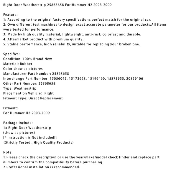 Hummer H2 2003-2009 Linker+rechter deur bovenste extra tochtstrip 25868657 25868658