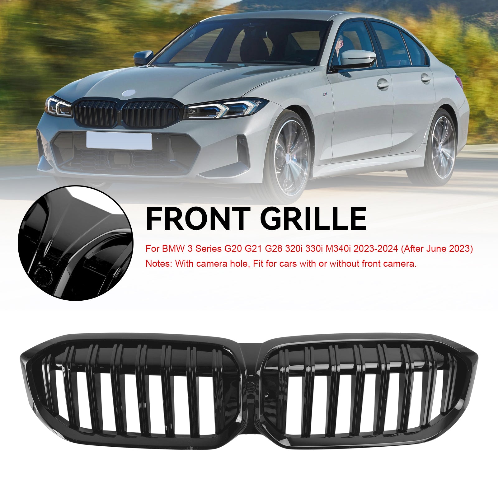 Calandre avant noire brillante pour BMW Série 3 G20 G21 320i/330i/M340i/318i/320d 2023-2024