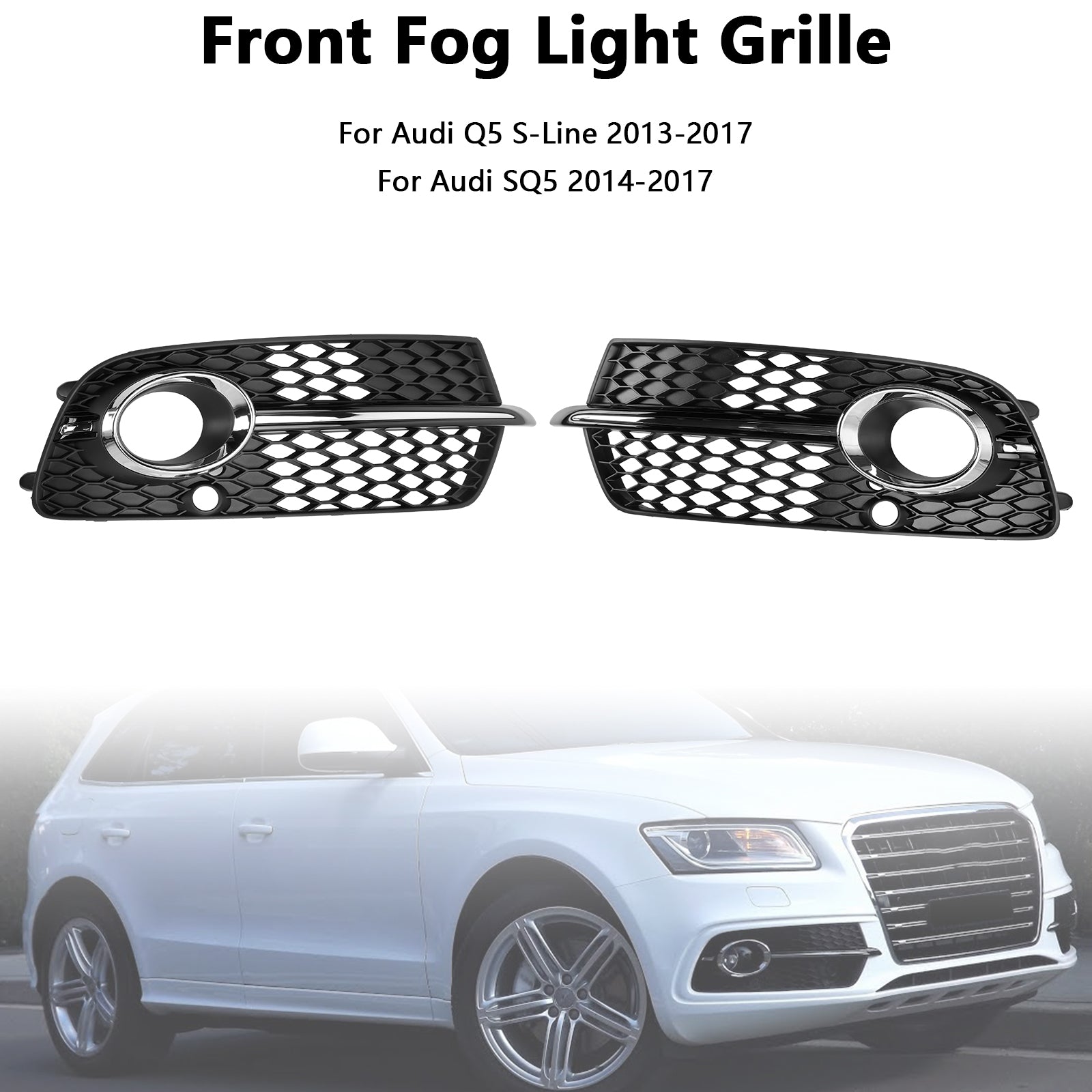 Grille de phare antibrouillard pour pare-chocs avant Audi Q5 S-Line SQ5 2014-2017 Grille chromée noire