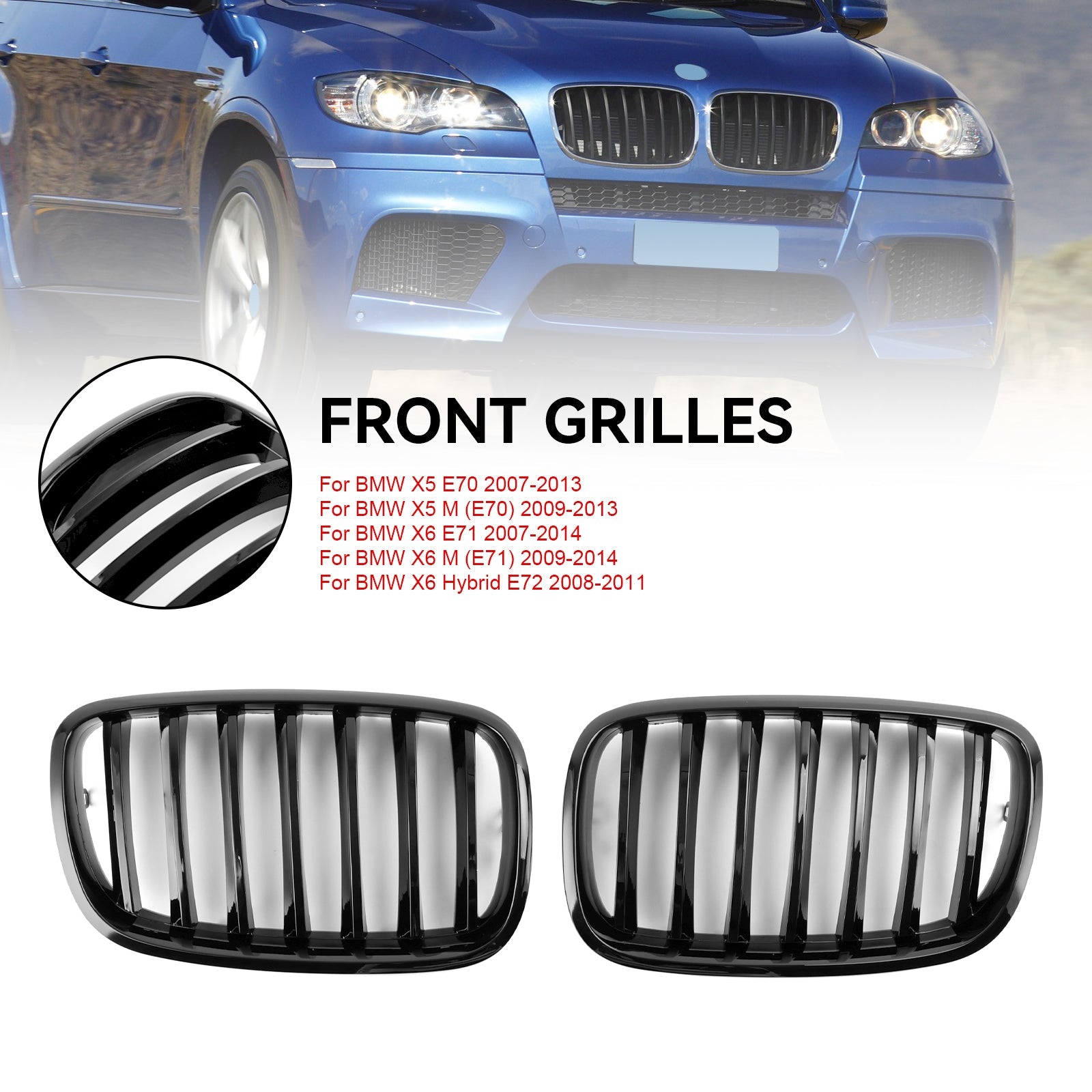 BMW 2007-2013 X5 E70 51137157687 51137305589 Front Bumper Kidney Grille Grill Gloss Black