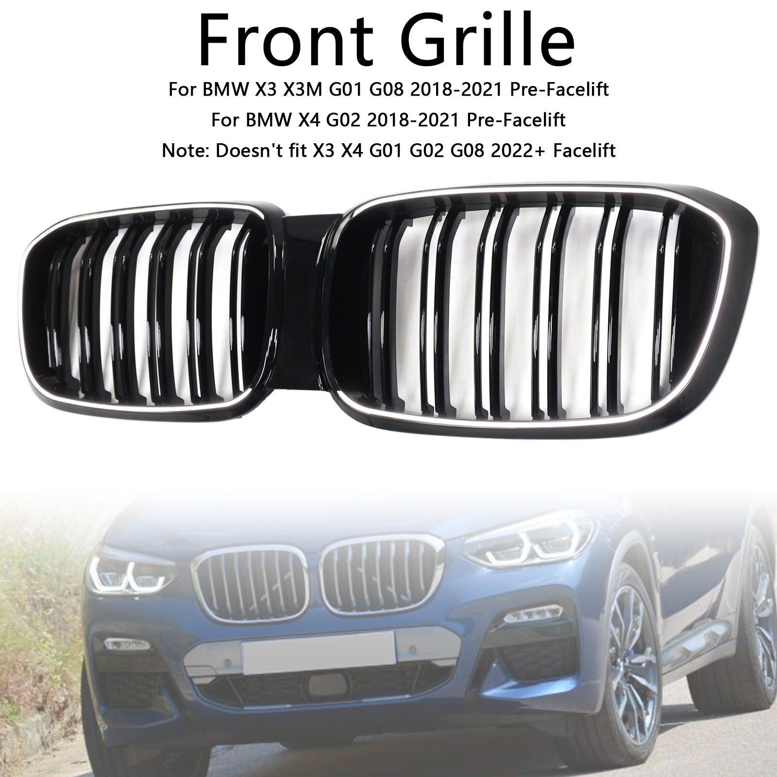 Front Kidney Mesh Grille Grill Fit BMW X4 G02 X3 G01 G08 2018-2021 Pre LCI