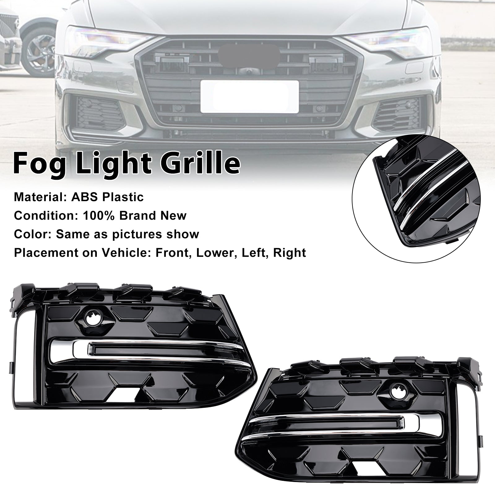Audi A6 C8 2023-2025 Parrilla de cubierta cromada negra 2 piezas Parachoques delantero Luz antiniebla Rejilla embellecedora