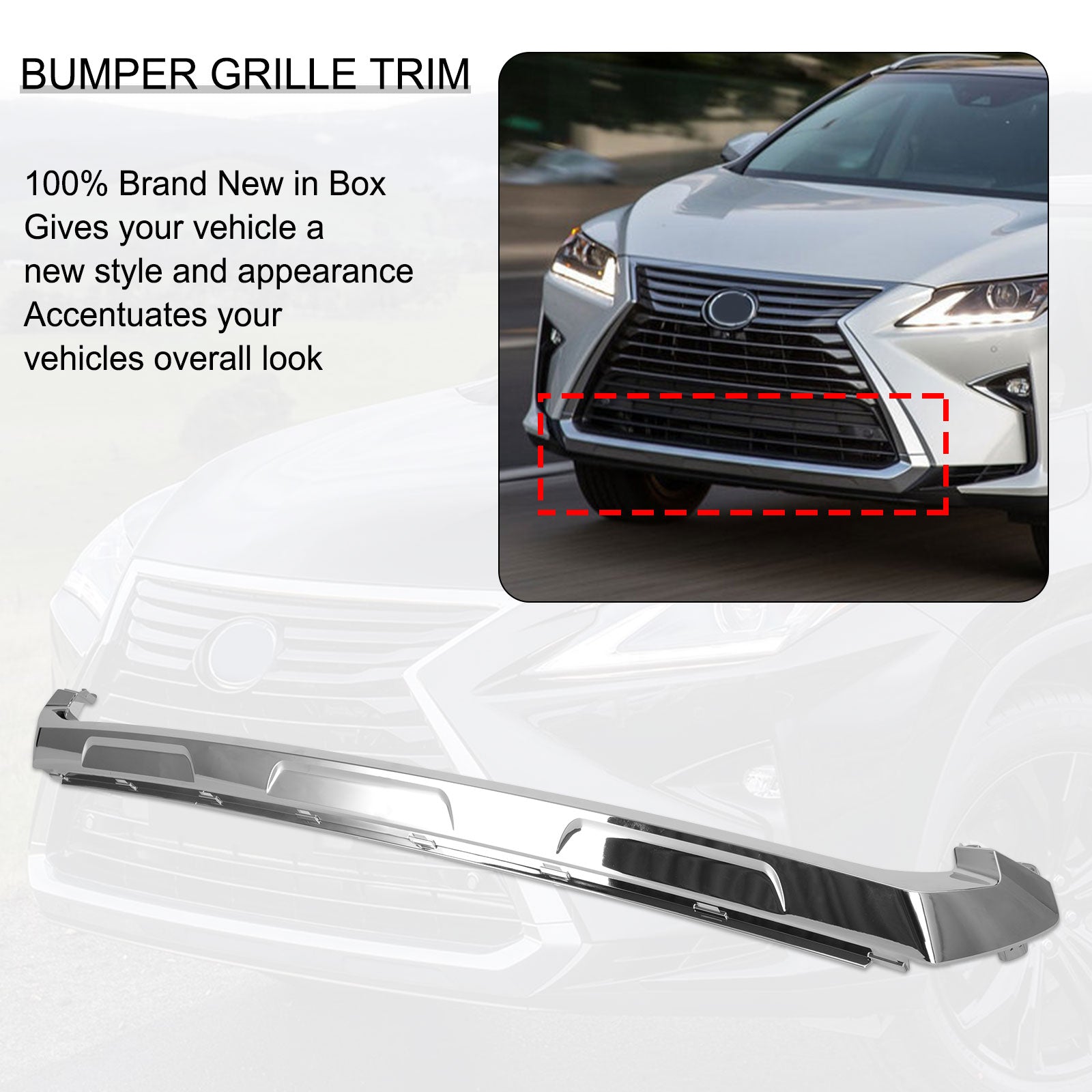 Lexus RX350 RX450 Base Model 2016-2019 Front Bumper Cover Lower Grill Chrome Molding Generic