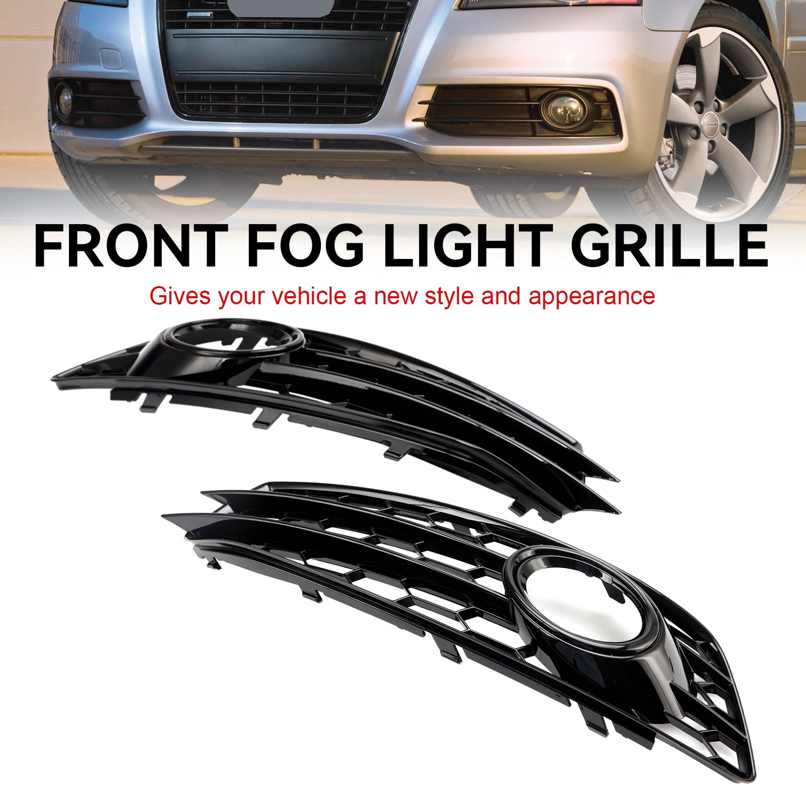 Audi 2009-2012 A3 8P S-Line 8P0807682 8P0807681 Honeycomb Front Bumper Fog Light Grill Cover