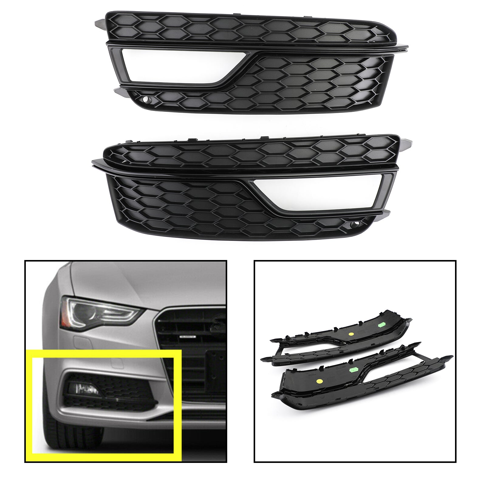 2013-2016 Audi A5 S-Line / S5 Pair Front Fog Lamp Black Trim Grills Grill Generic