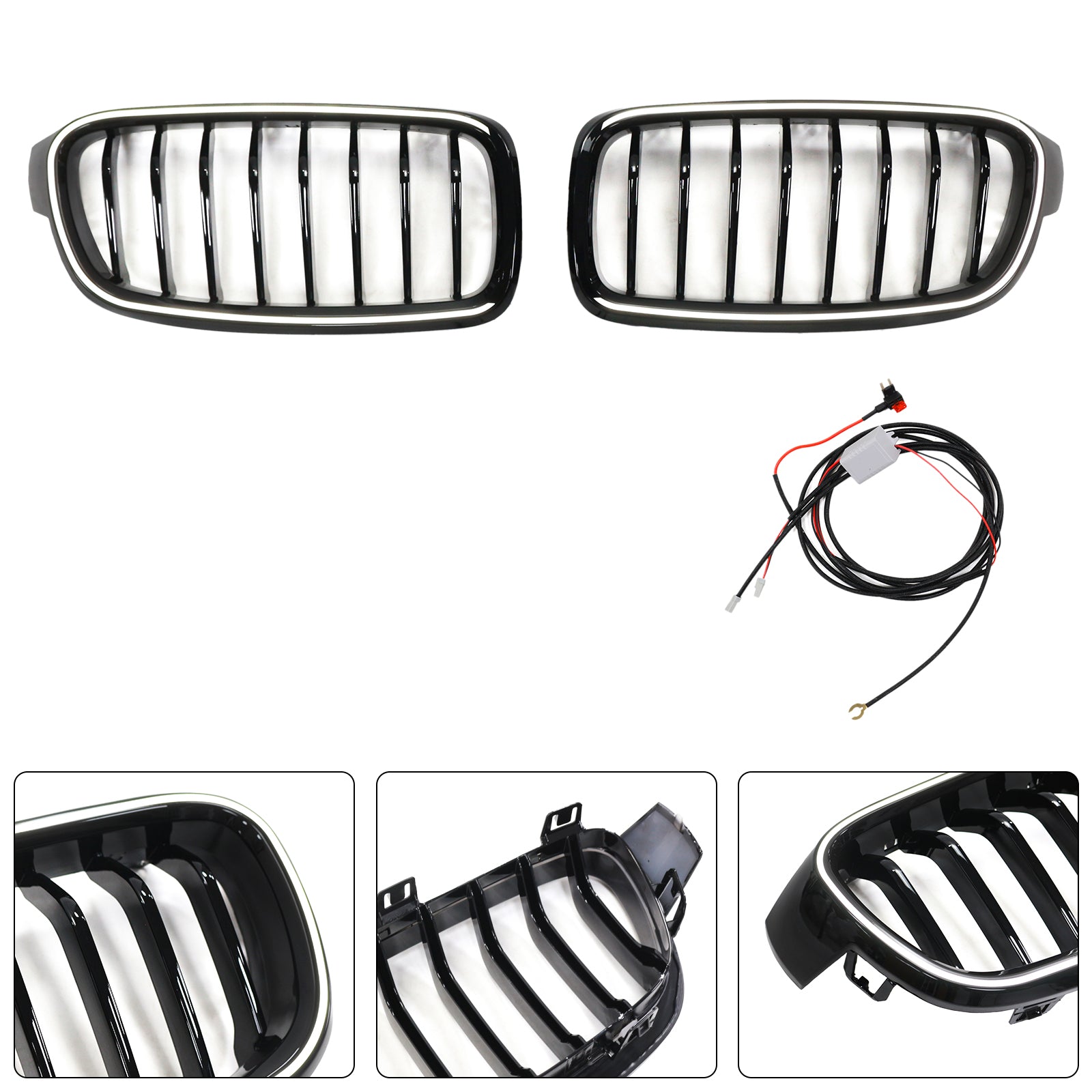 Parrilla delantera tipo riñón en color negro brillante compatible con BMW Serie 3 F30 F31 F35 2012-2019