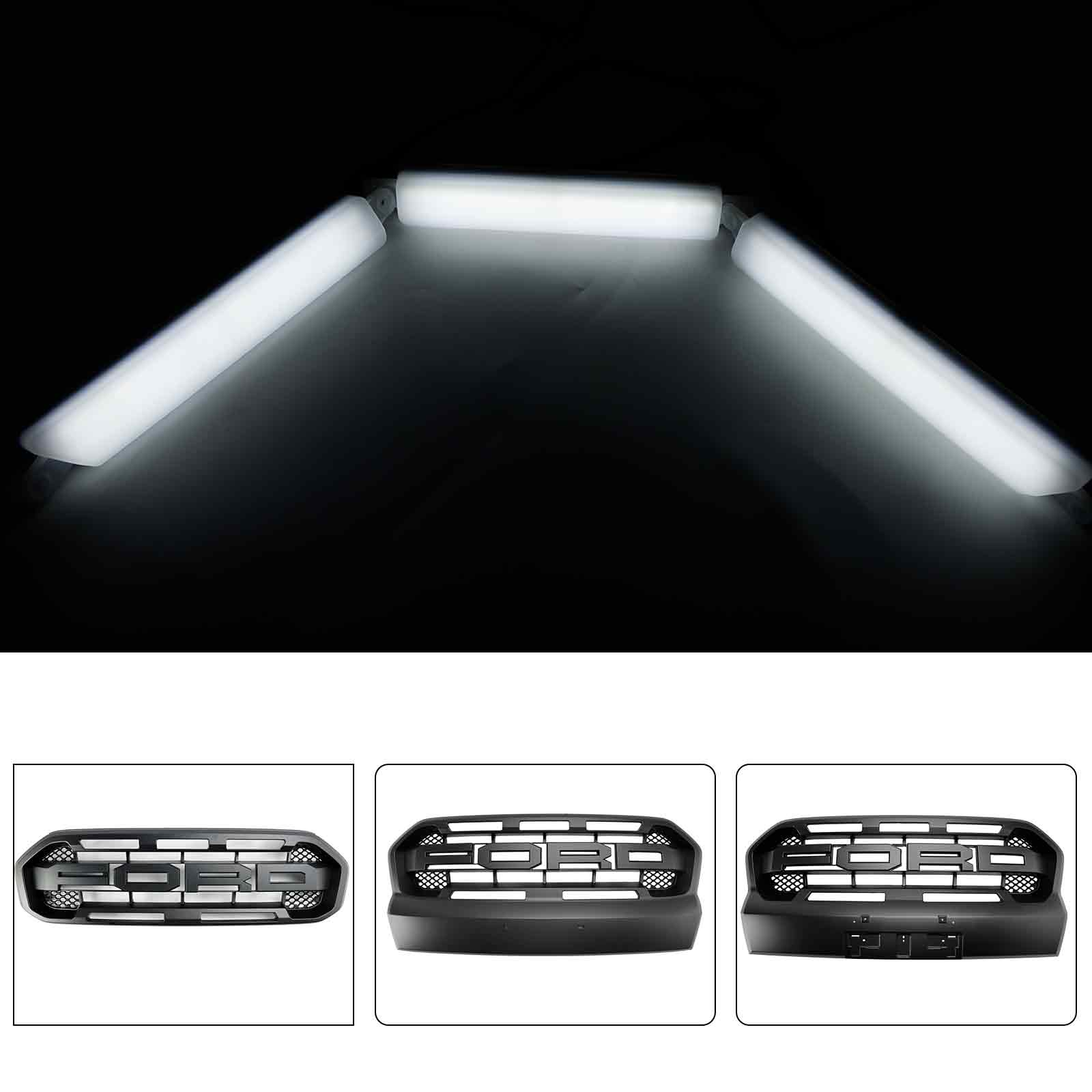 Rejilla de parachoques delantera con luces LED blancas para Ford Ranger 2015-2023 T7 T8 Limited XL XLT Wildtrak