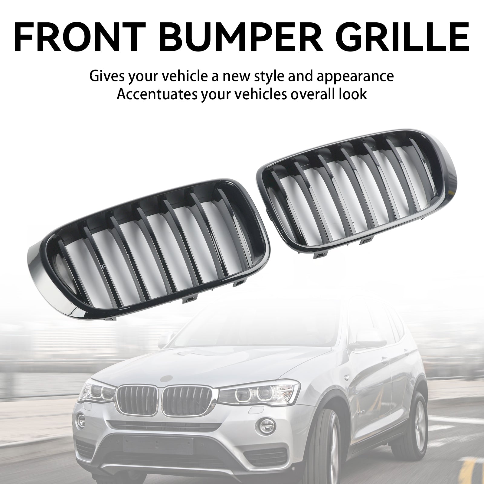 2014-2017 BMW X3 F25 xDrive28i/xDrive35i/sDrive18d/xDrive20d/xDrive30d Front Bumper Grill Gloss Black Grille