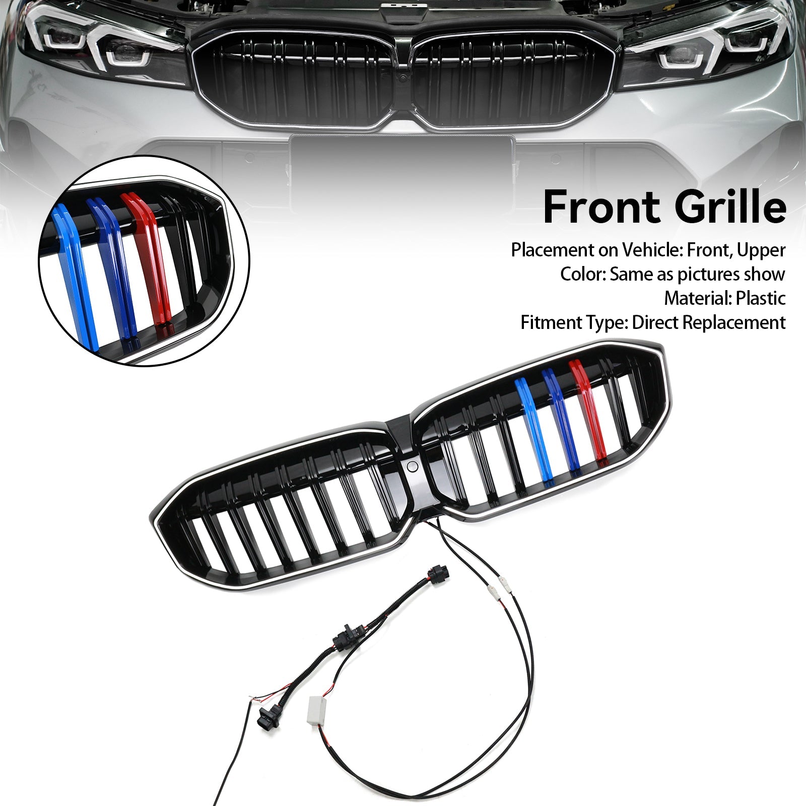 Calandre avant en maille noire brillante pour BMW Série 3 G20 G21 320i/330i/M340i/318i/320d 2023-2024