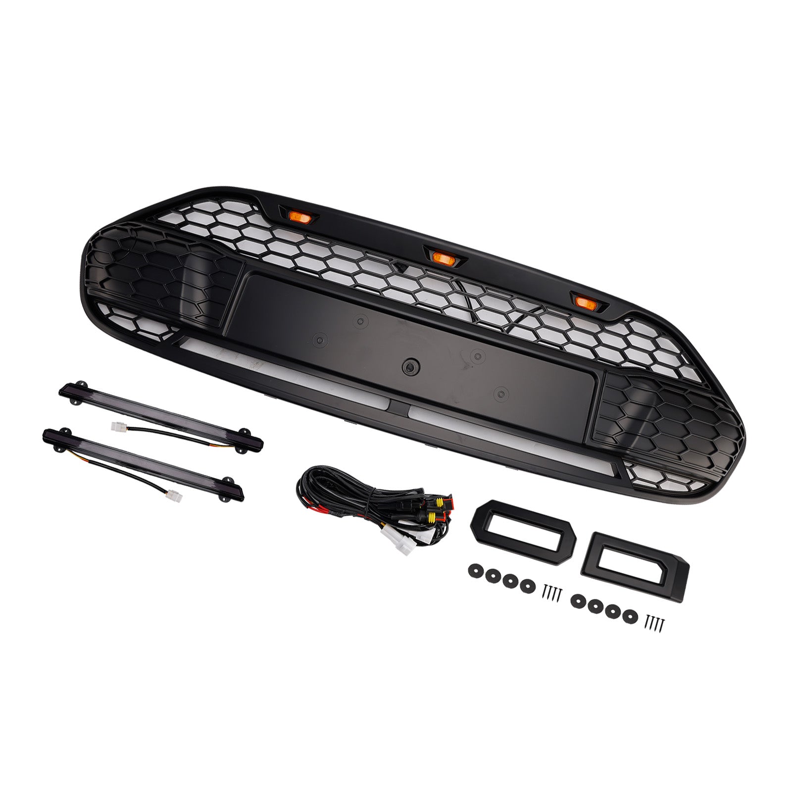 2014-2018 Ford Transit Connect Raptor Style Grill Front Bumper Black Grille W/ LED Light & Letter