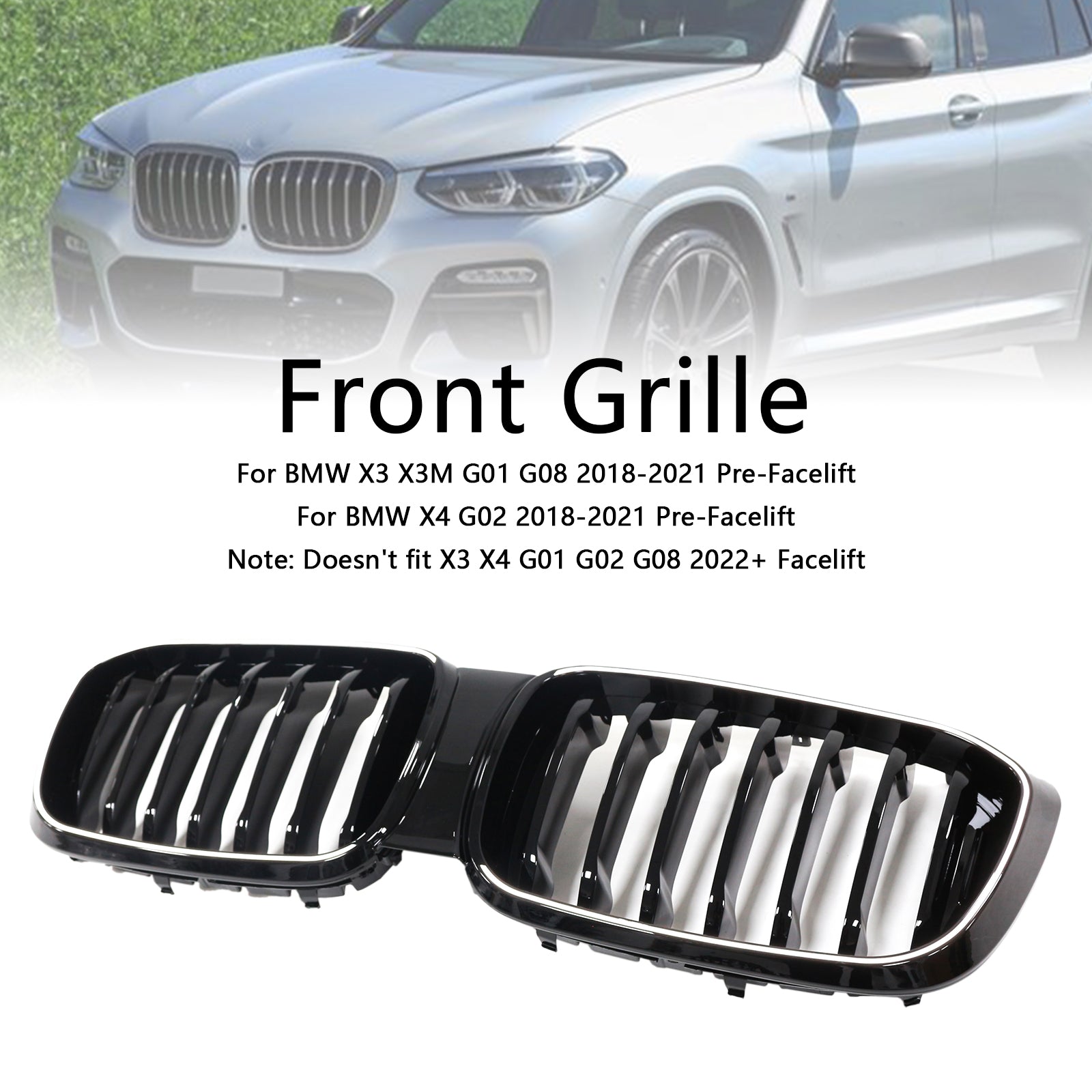 Gloss Black Front Kidney Mesh Grill Grille Fit BMW X4 G02 X3 G01 G08 2018-2021