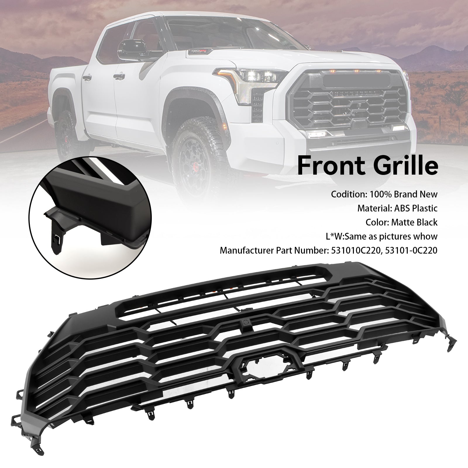 Calandre avant de remplacement pour Toyota Tundra TRD PRO 2022-2024 Grille TRD Pro noire mate