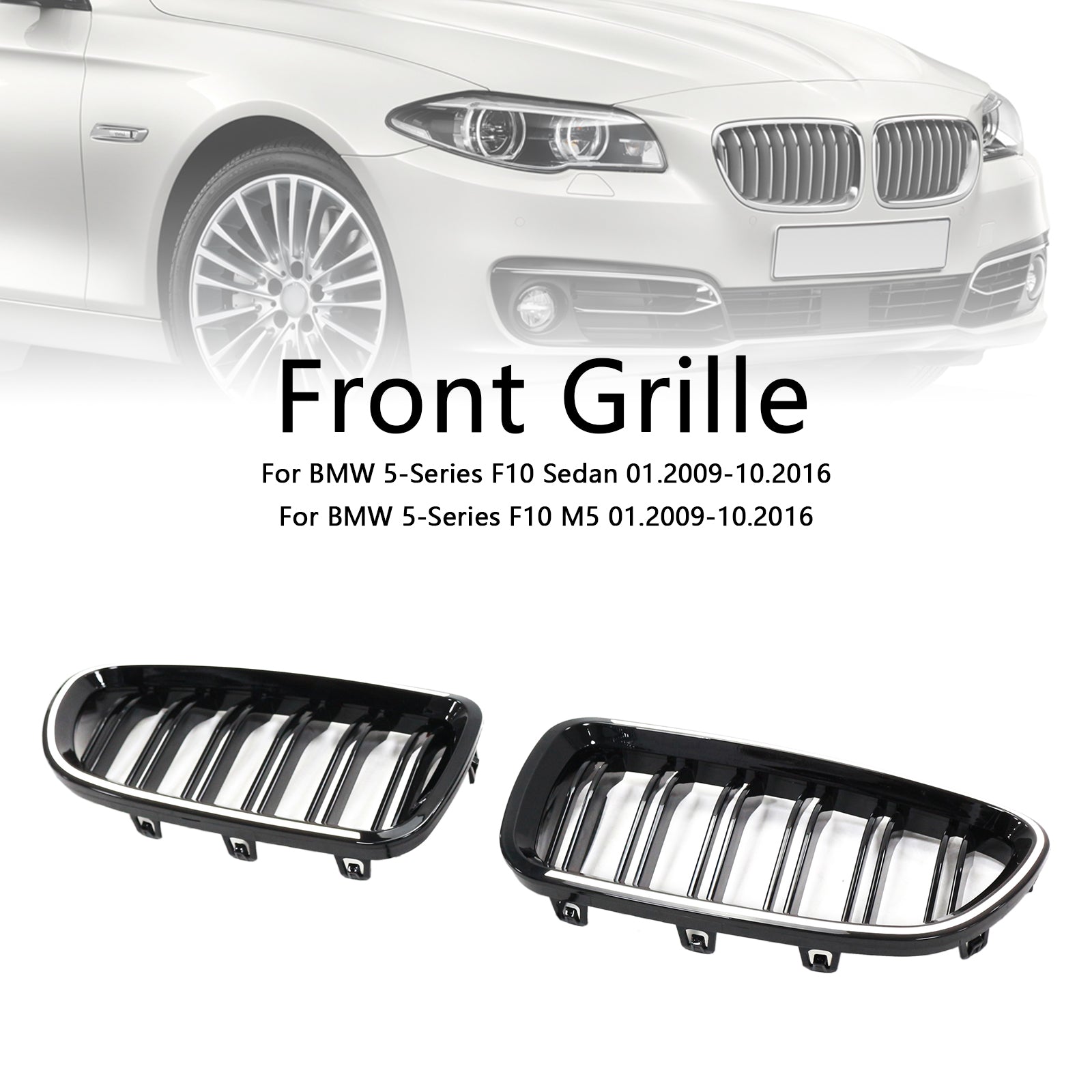 Kidney Bumper Grille Grill Fit BMW 5 Series F10 F11 2010-2016 Gloss Black