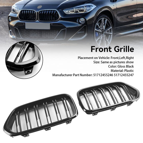 2018-2023 BMW X2 Series F39 sDrive18i/xDrive20i/sDrive20i/xDrive25e/M35i Grille de pare-chocs avant Grille noire brillante