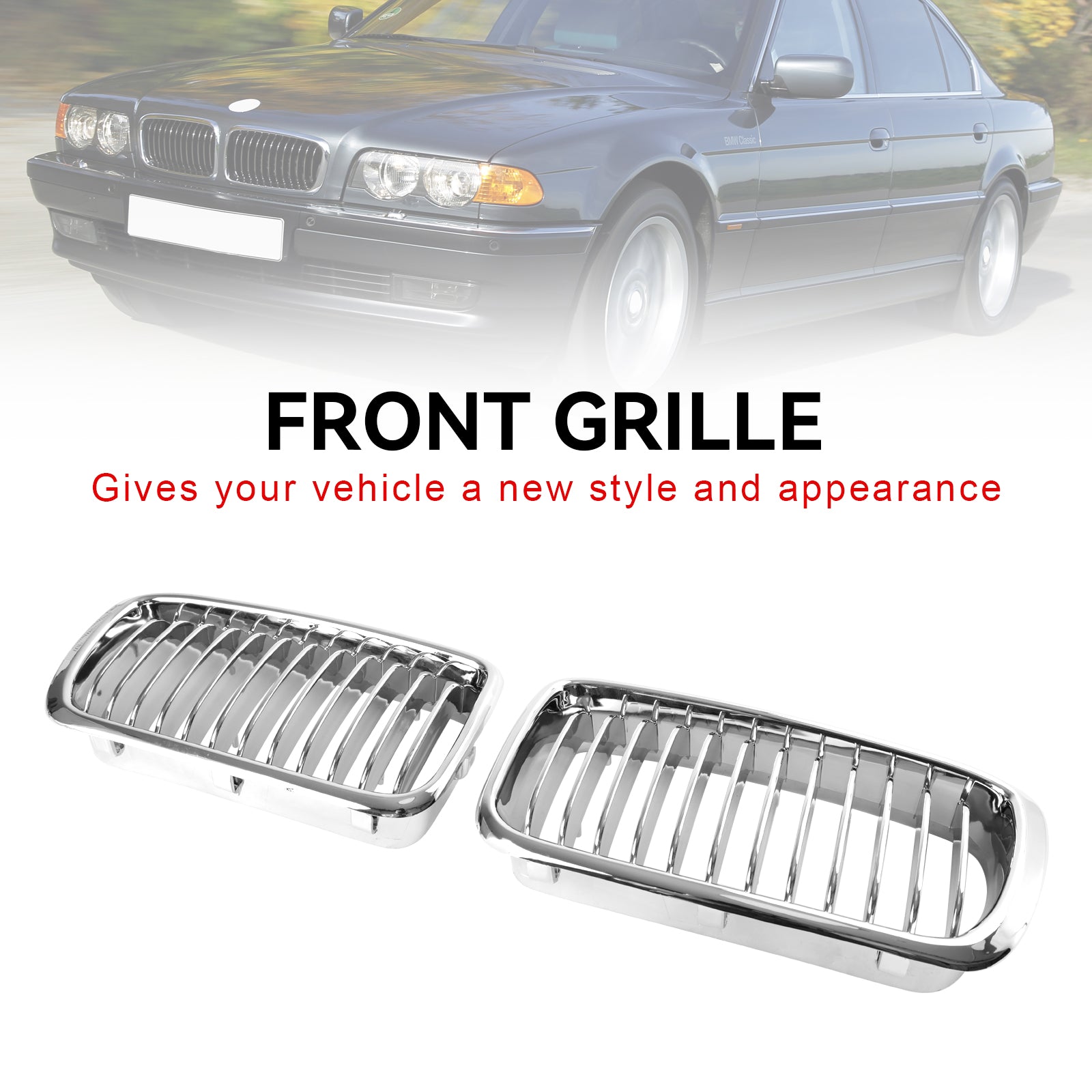 BMW 1994-2001 BMW 7 Series E38 740i/740iL/750iL/728i/735i Front Kidney Grill Chrome Grille