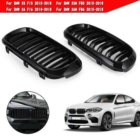 2013-2018 BMW X5 X6 X5M X6M xDrive35i/xDrive50i/xDrive40e/xDrive30d/M50d Front Kidney Gloss Black Grille