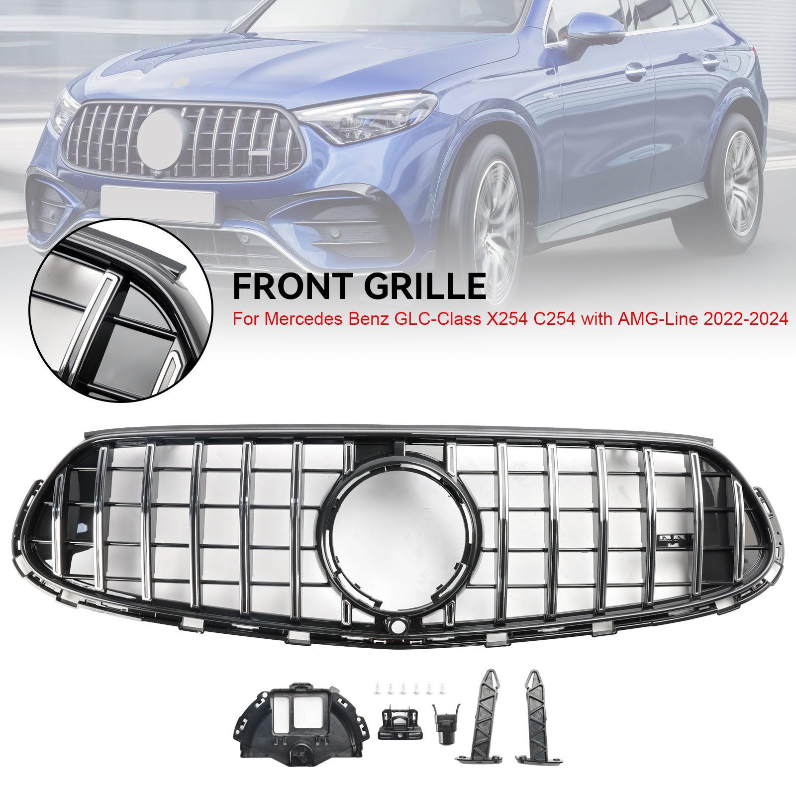 Mercedes Benz GLC-Class X254 AMG-Line GLC220/300/400/43 2022-2024 Front Bumper Grill Chrome GTR Style Grille