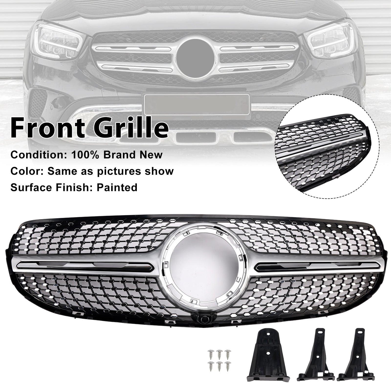 Diamond Front Bumper Grille Mercedes-Benz X253 GLC250 GLC300 2020-2022 Grill