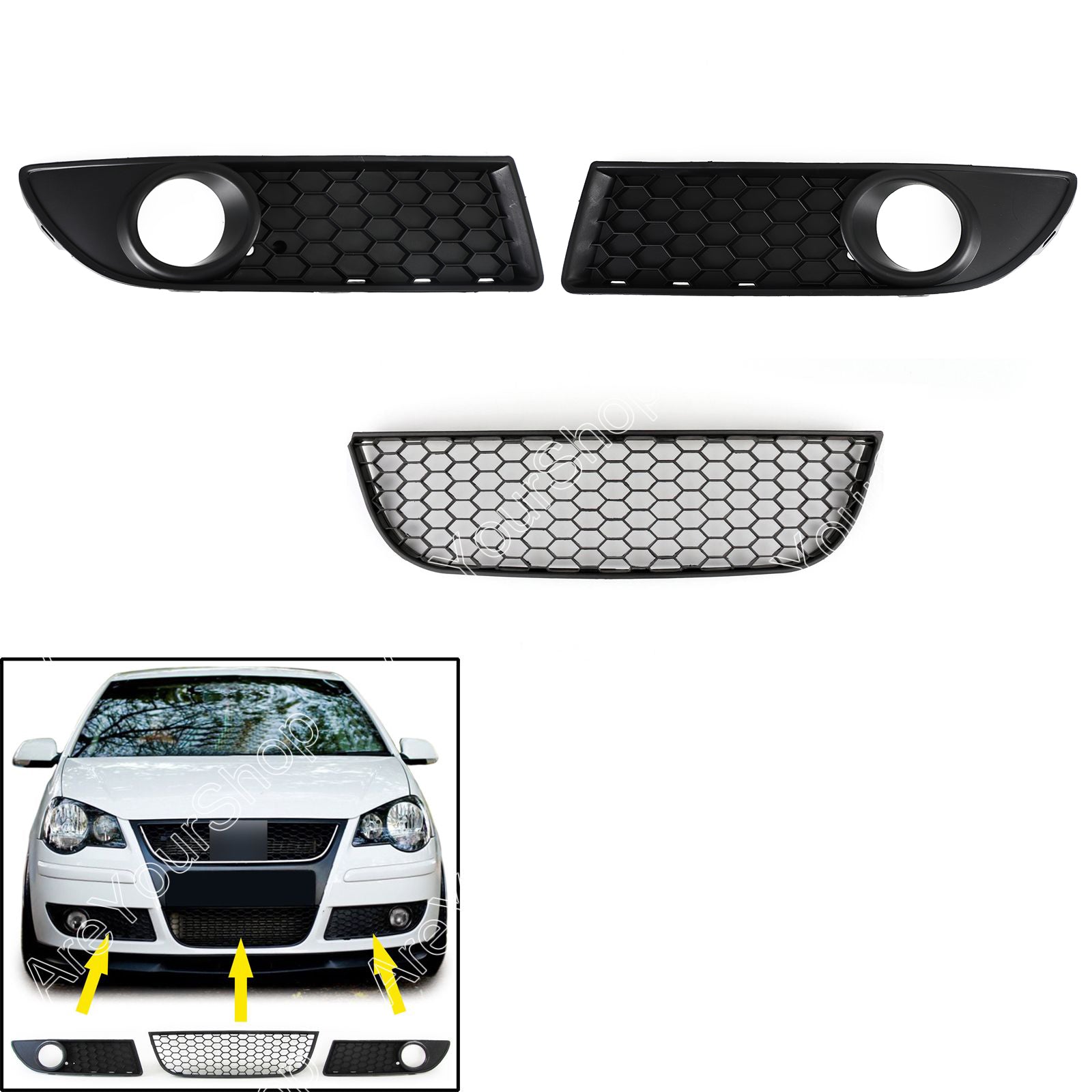 2005-2009 VW Polo 9N3 Type Front Fog Polo Grille GTI 9N3 BLACK Center Lower Bumper Grill Generic