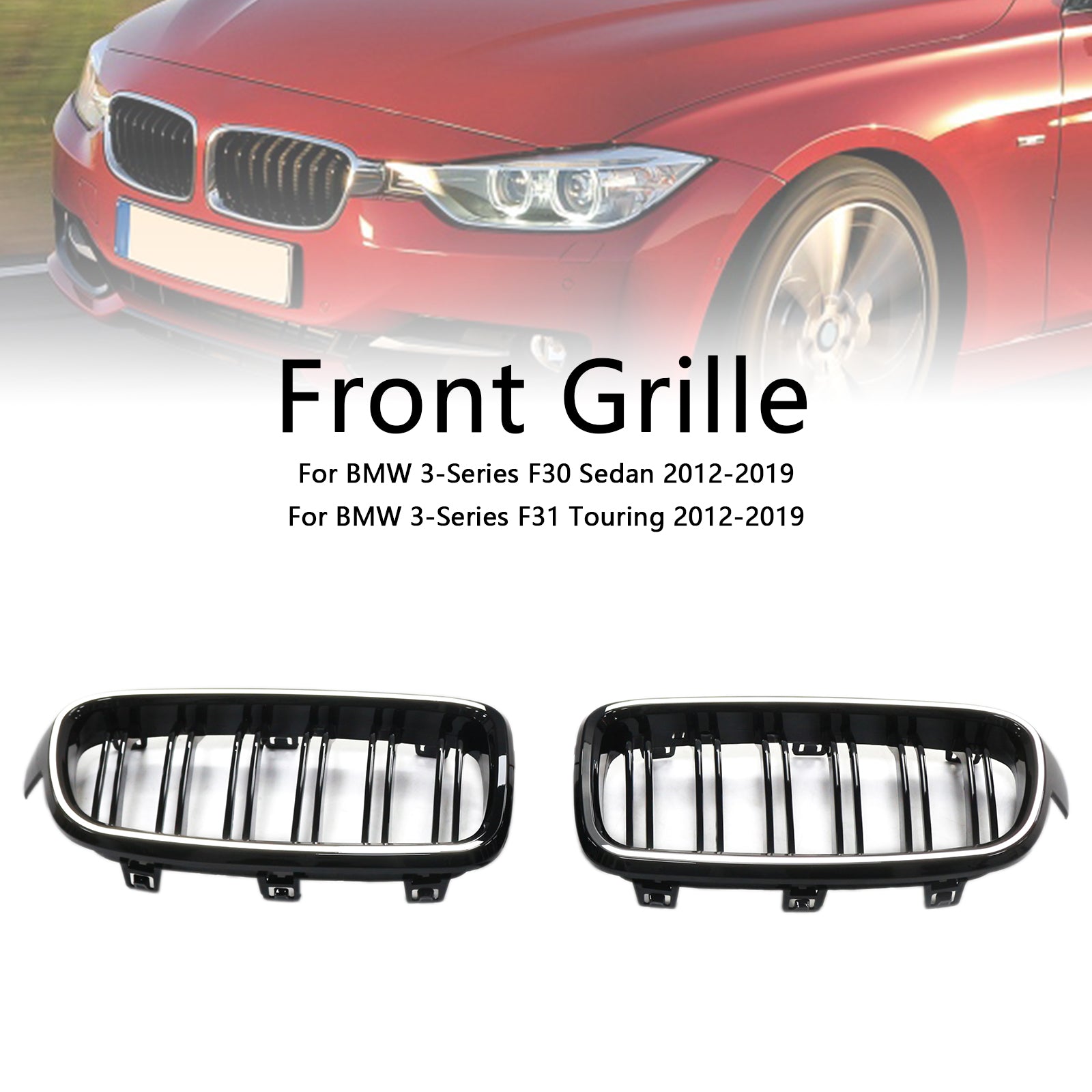 Double Slat Front Kidney Grille Grill Fit BMW 3 Series F30 F31 F35 2012-2019