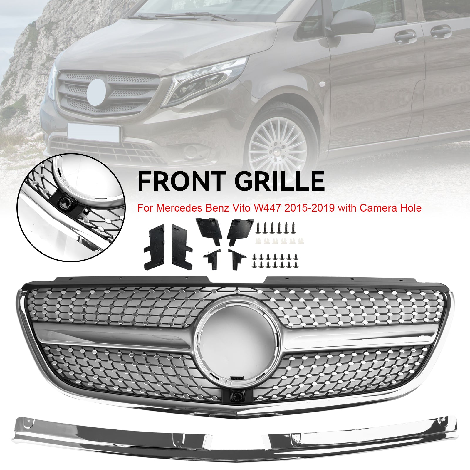 Grille de pare-chocs avant en diamant pour Mercedes Benz Vito W447 111CDI 114CDI 116CDI 119CDI 2015-2019