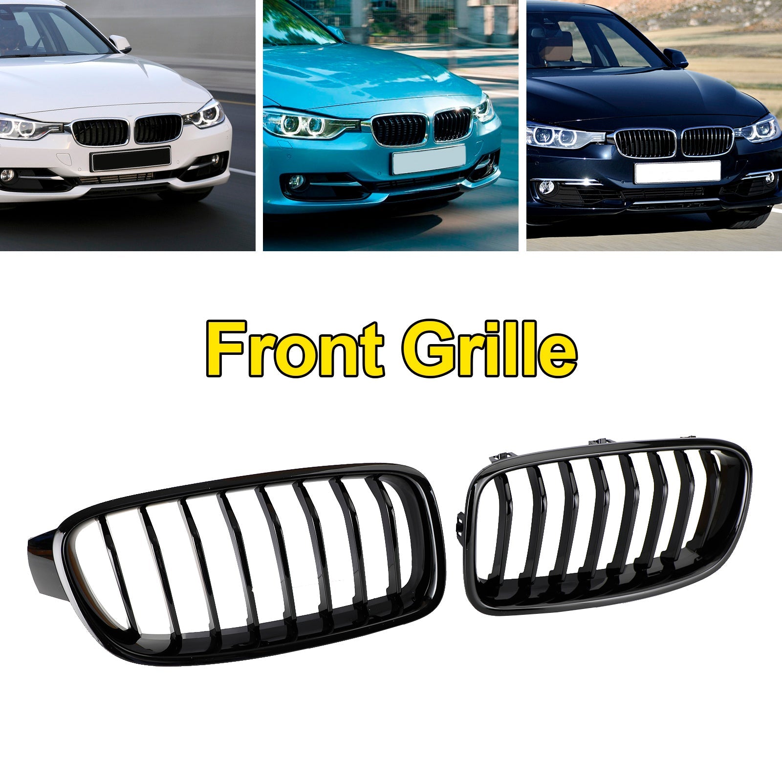 BMW 2012-2019 3 Series F30 F31 318i/320i/328i/330i/335i/340i/320d Gloss Black Grill Front Kidney Grille