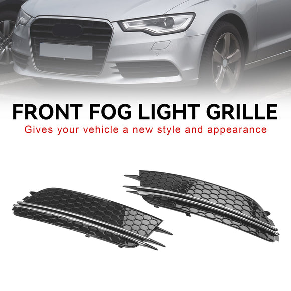 Audi 2012-2015 A6 C7 2PCS Front Fog Light Cover Bezel Black Chrome Grille