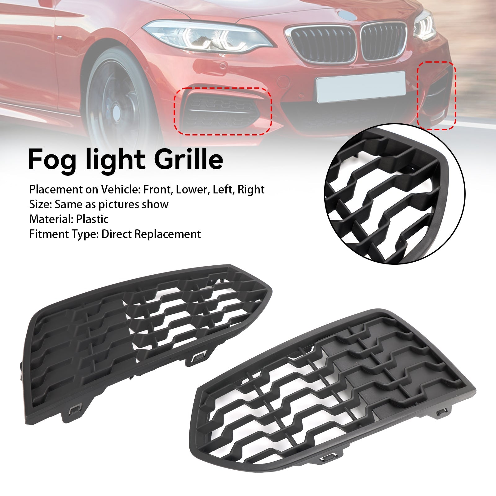 2012-2017 BMW Série 2 F22 F23 M Sport Pare-chocs Pare-chocs avant Grille de phare antibrouillard Grille noire