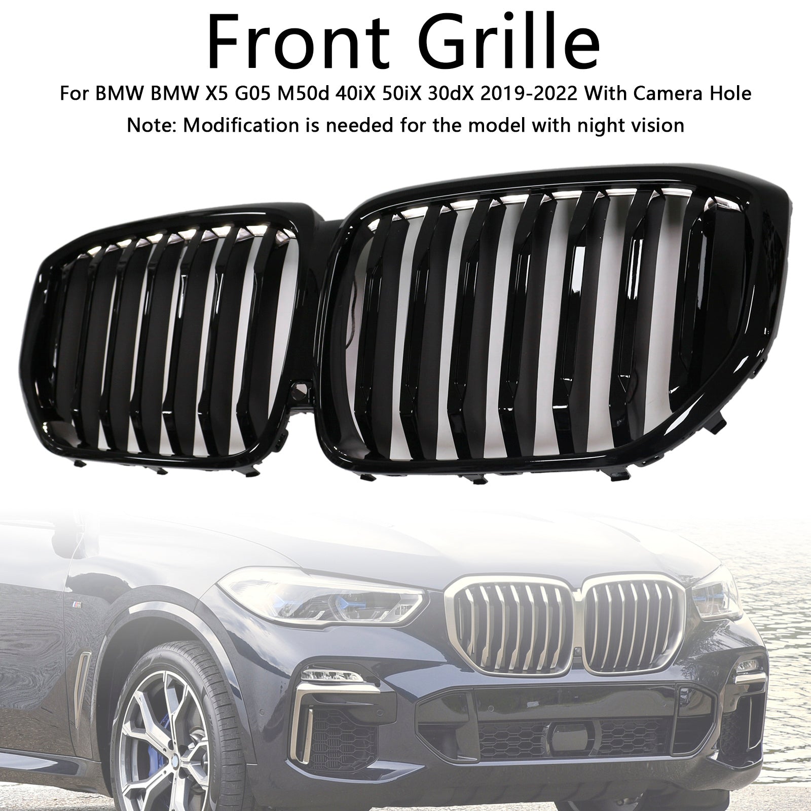 Gloss Black Front Kidney Grille Grill Fit BMW X5 G05 2019-2022 M-Performance