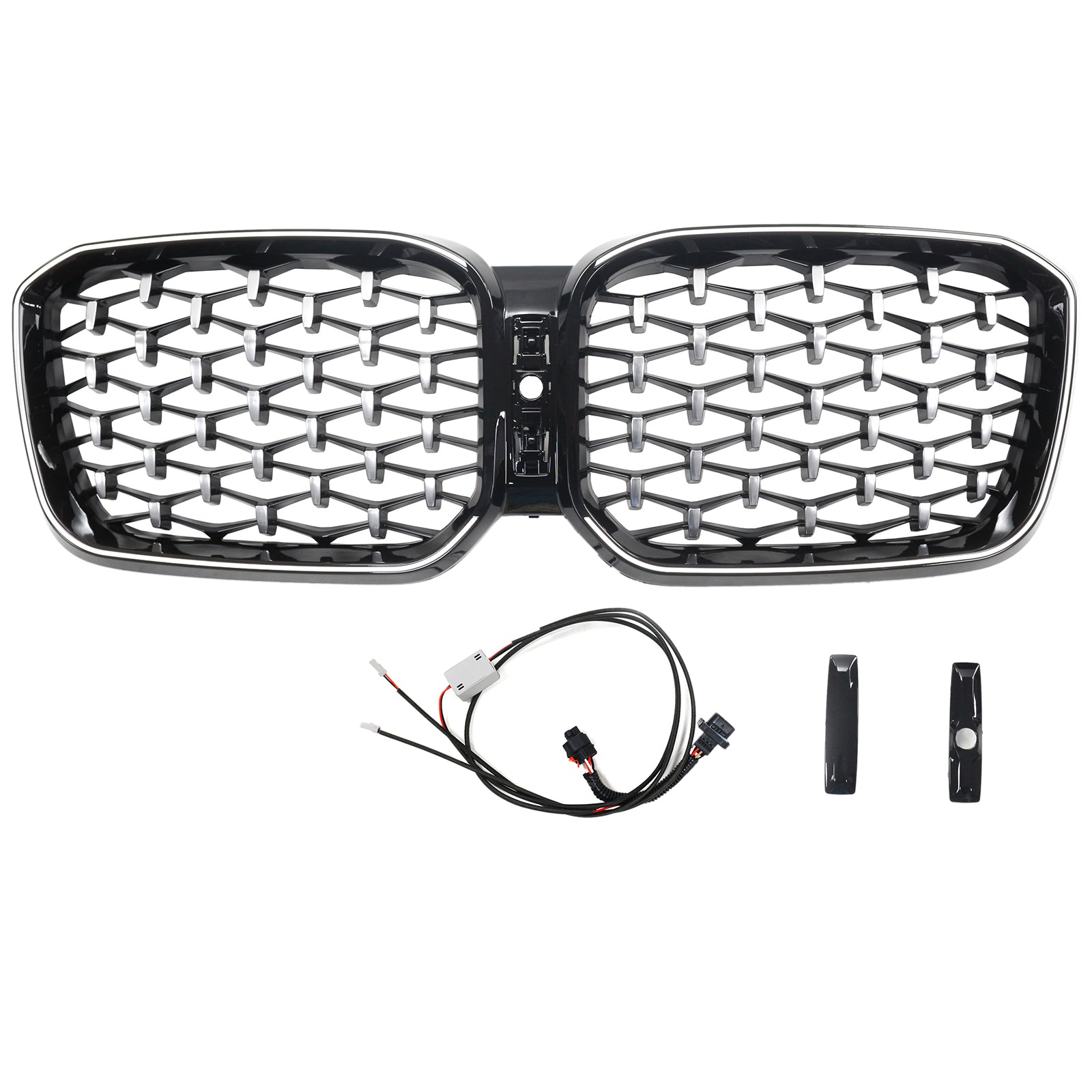 Rejilla de repuesto para parachoques delantero BMW X3 G01 / X4 G02 con rejilla de riñón cromada en color negro diamante y tira de luces LED 2022-2025