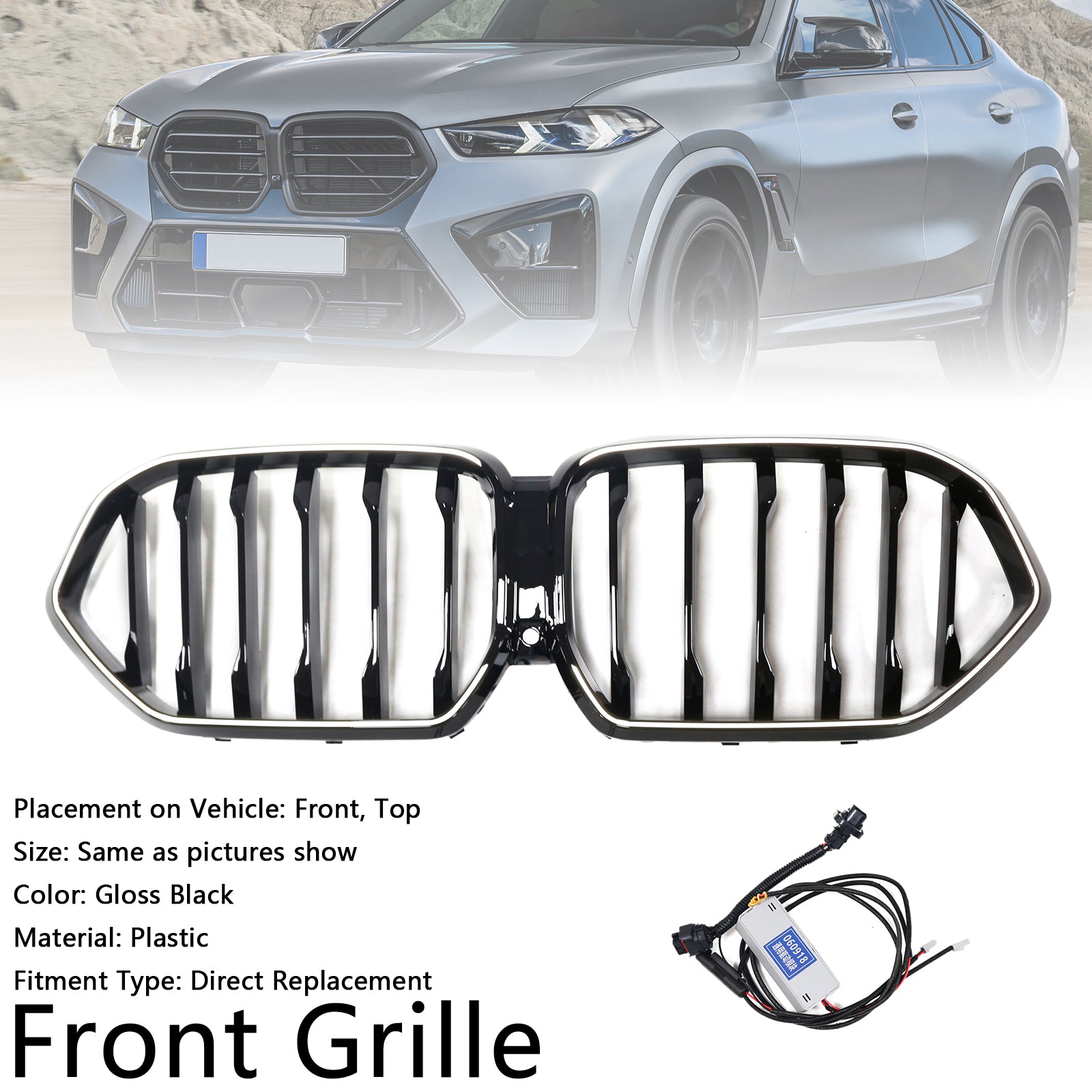 Black Front Bumper Grille Grill Fit BMW X6 G06 M60i 2023-2025 W/Camera Hole